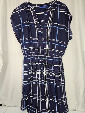 APT. 9 Navy Plaid Drawstring Waist Dress